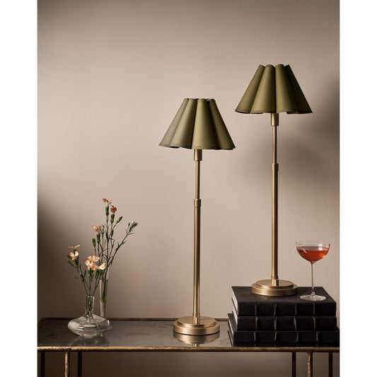 Polly Buffet Lamp (Natural Brass) - Natural Brass & Olive Scalloped Shade