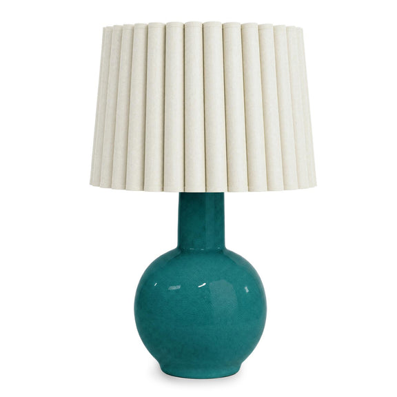 Tiki Ceramic Table Lamp - Turquoise & Oyster Wave Shade