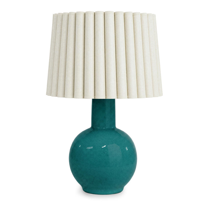 Tiki Ceramic Table Lamp - Turquoise & Oyster Wave Shade