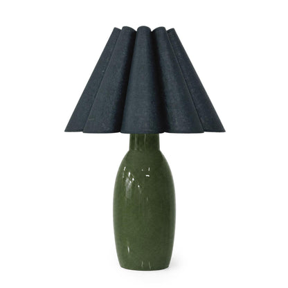 Havana Ceramic Table Lamp - Green & Denim Blue Scalloped Shade