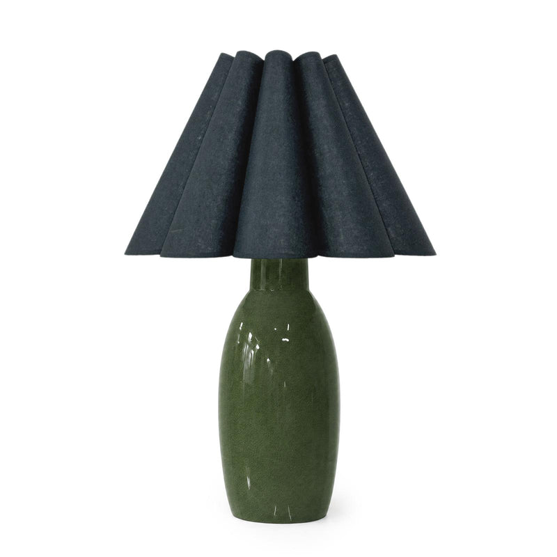 Havana Ceramic Table Lamp - Green & Denim Blue Scalloped Shade