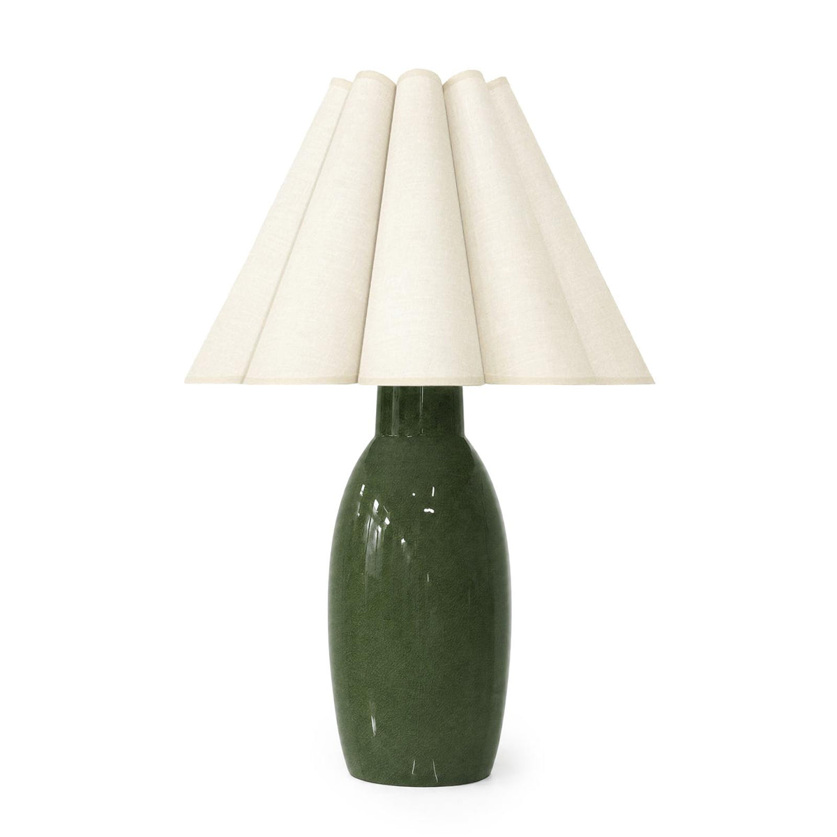 Havana Ceramic Table Lamp - Green & Oyster Scalloped Shade