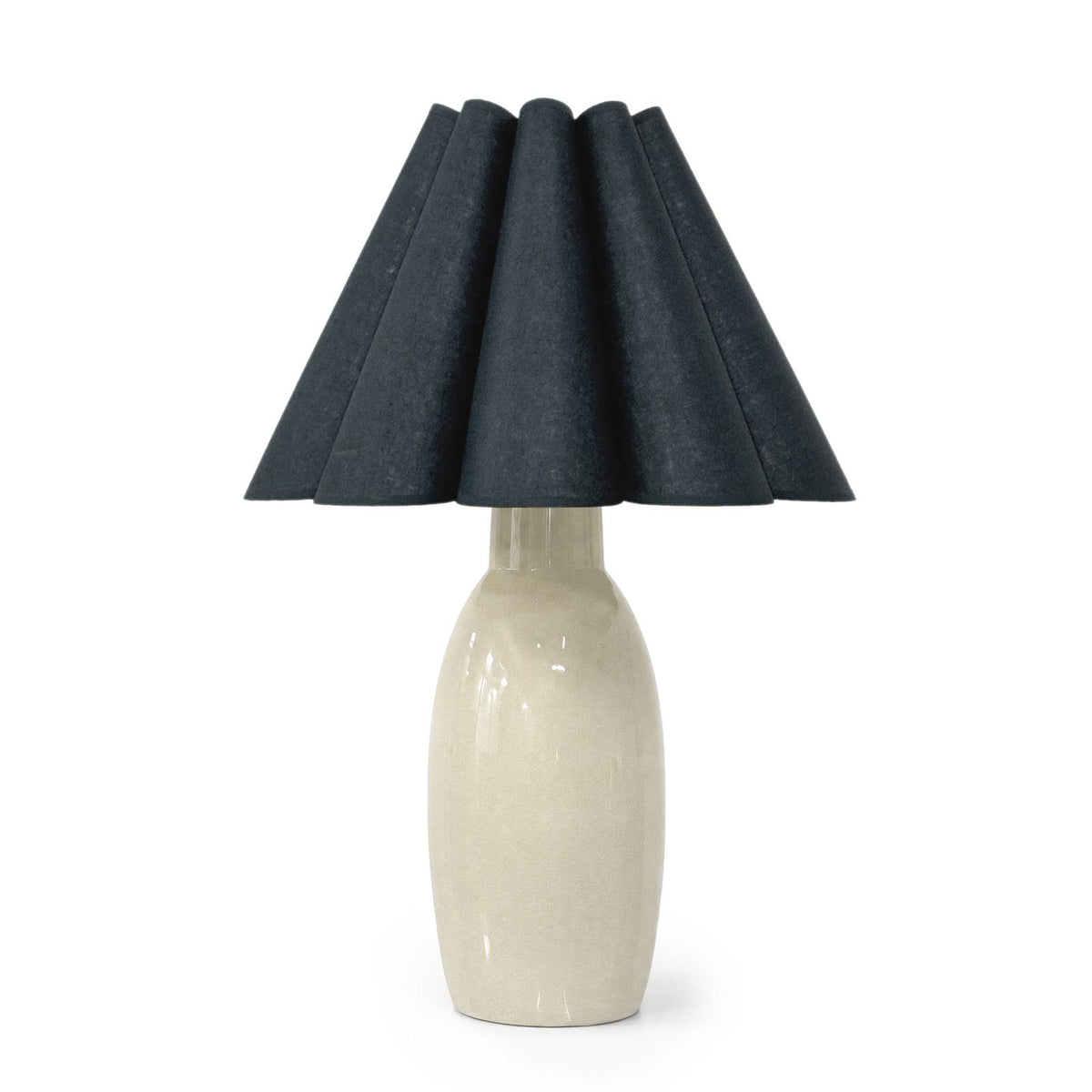 Havana Ceramic Table Lamp - Ivory & Denim Blue Scalloped Shade