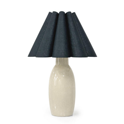 Havana Ceramic Table Lamp - Ivory & Denim Blue Scalloped Shade