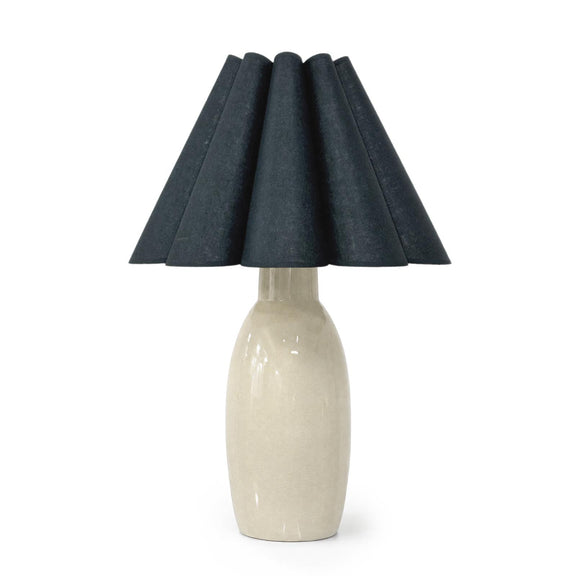 Havana Ceramic Table Lamp - Ivory & Denim Blue Scalloped Shade