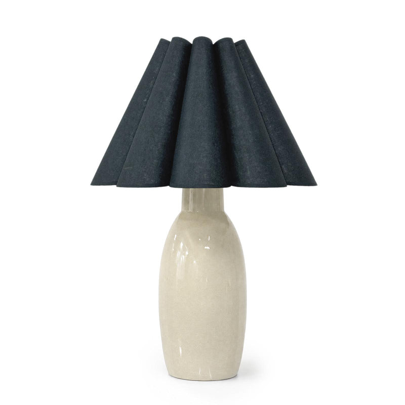 Havana Ceramic Table Lamp - Ivory & Denim Blue Scalloped Shade