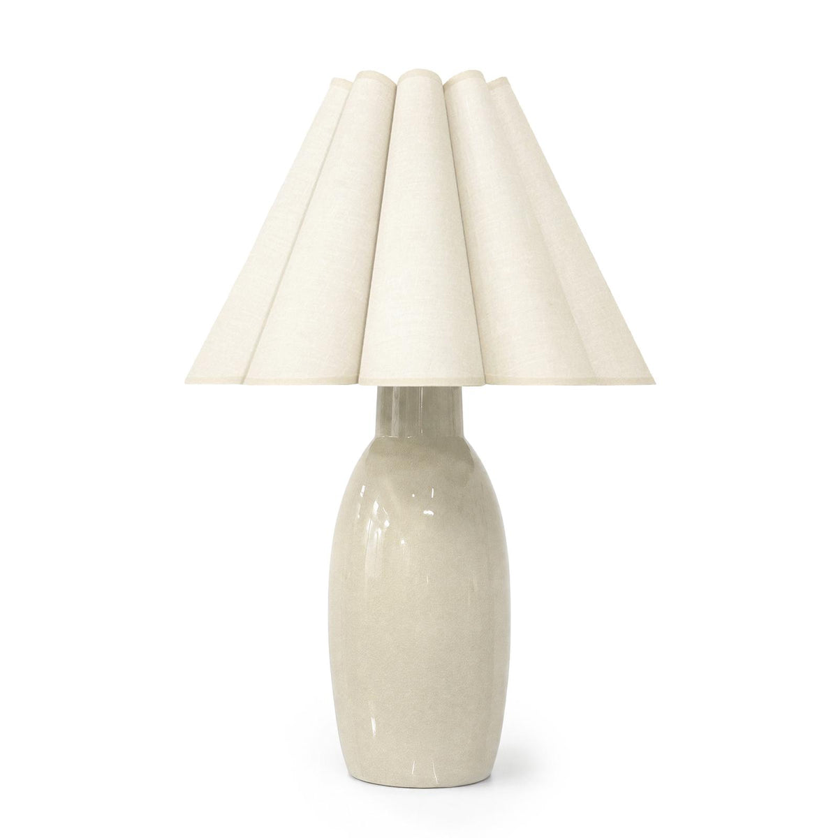 Havana Ceramic Table Lamp - Ivory & Oyster Scalloped Shade