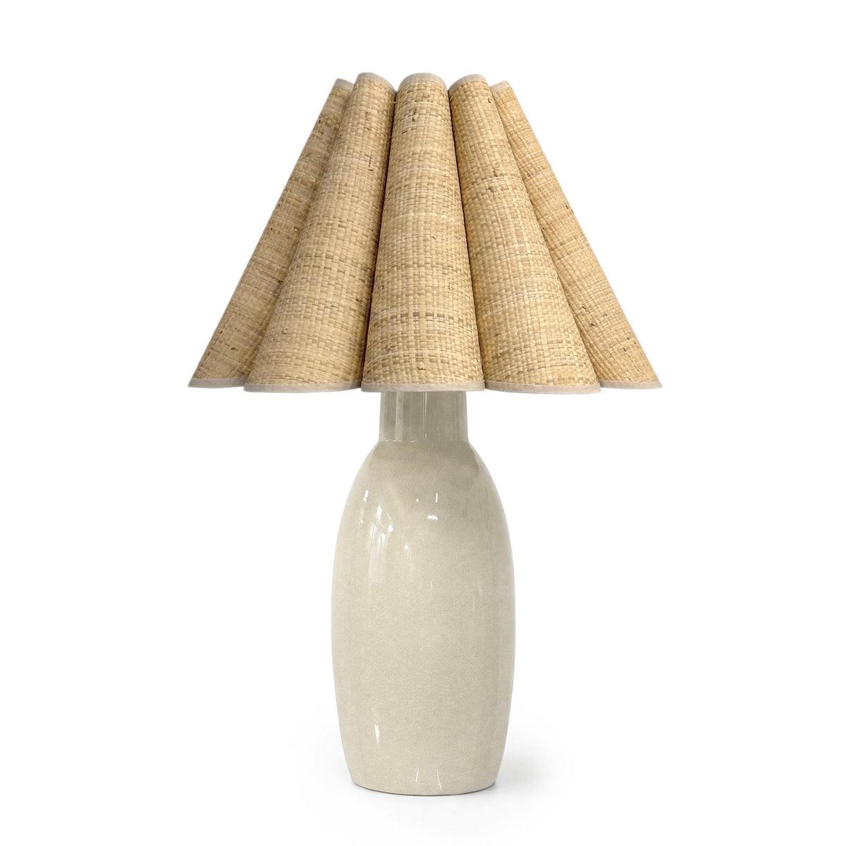 Havana Ceramic Table Lamp - Ivory & Rattan Scalloped Shade