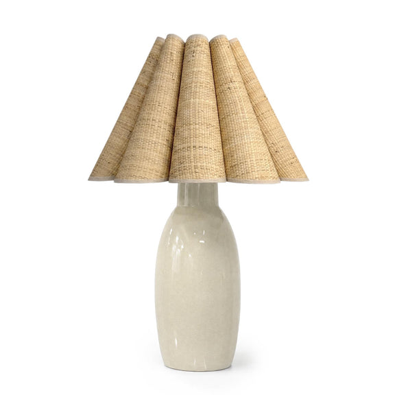 Havana Ceramic Table Lamp - Ivory & Rattan Scalloped Shade