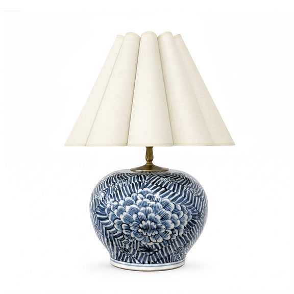 Delia Ceramic Table Lamp - Blue & Oyster Shade