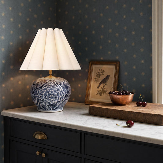 Delia Ceramic Table Lamp - Blue & Oyster Shade