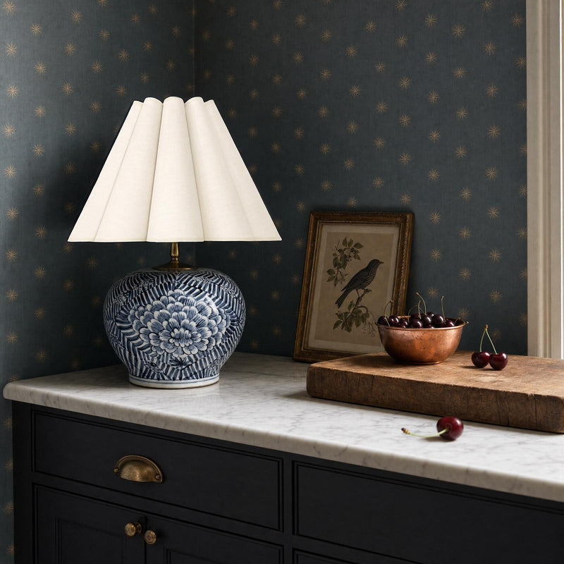Delia Ceramic Table Lamp - Blue & Oyster Shade