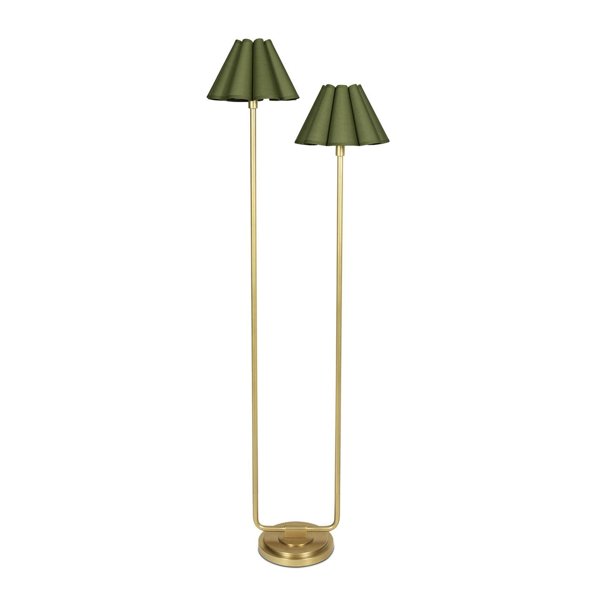 Polly Floor Lamp (Natural Brass) - Natural Brass & Olive Green Scalloped Shade