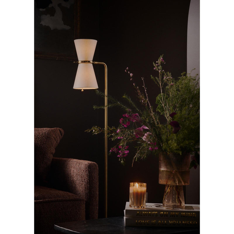 Gable Floor Lamp - Antique Natural Brass & Oyster Shade