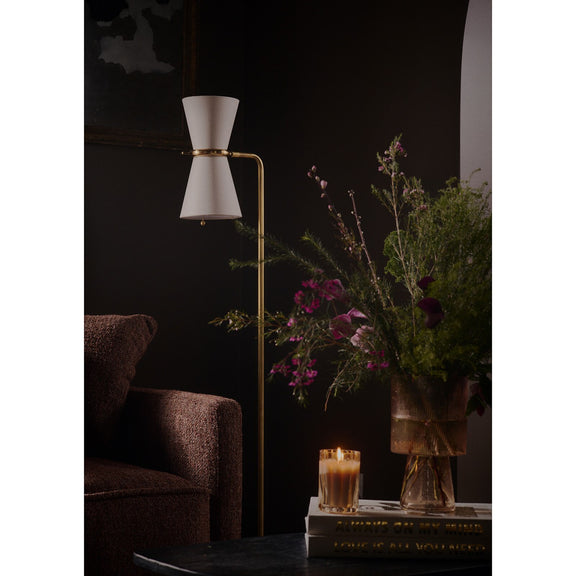 Gable Floor Lamp - Antique Natural Brass & Oyster Shade