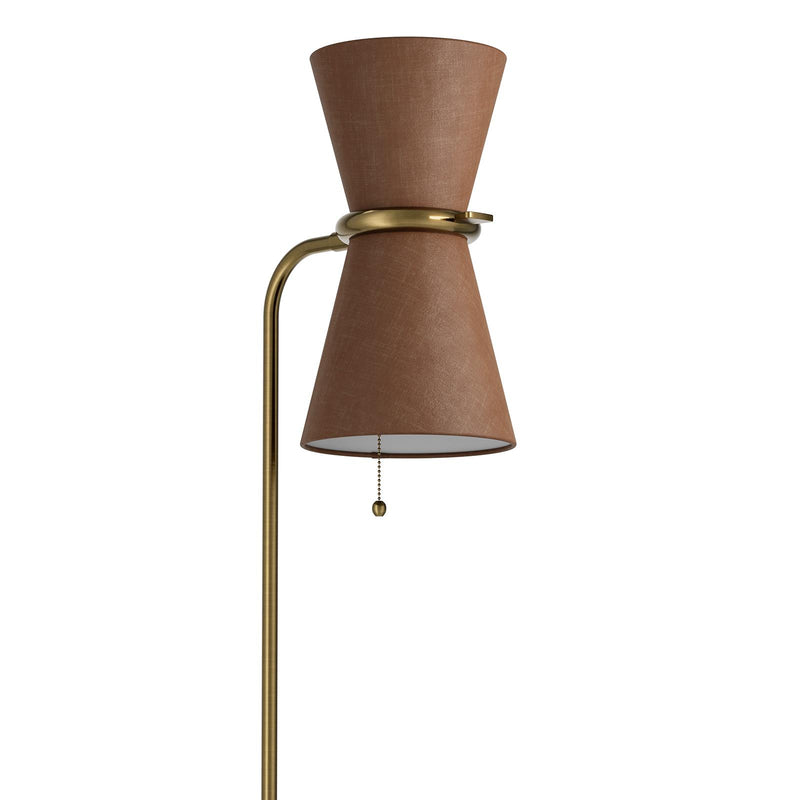 Gable Floor Lamp - Antique Natural Brass & Russet Shade
