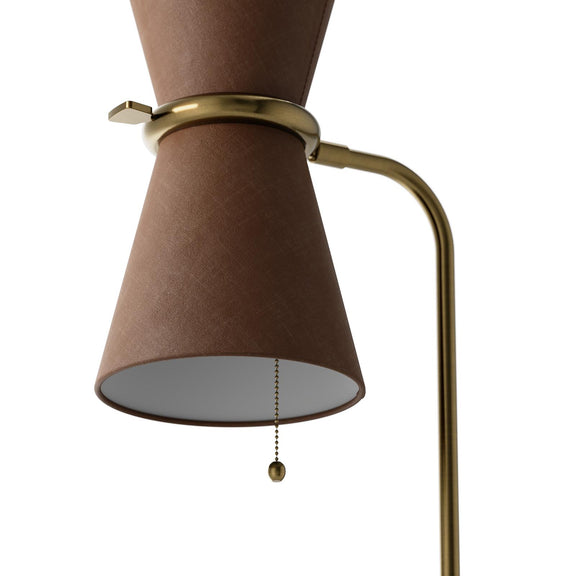Gable Floor Lamp - Antique Natural Brass & Russet Shade
