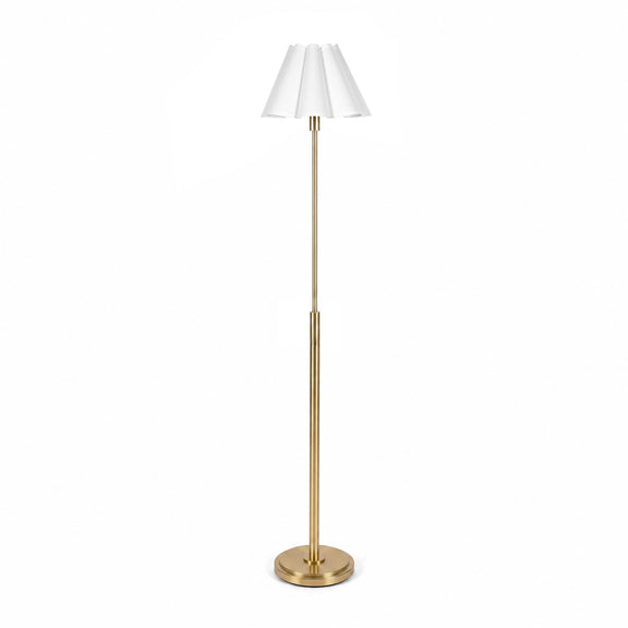 Polly Stem Floor Lamp - Natural Brass & Linen Scalloped Shade