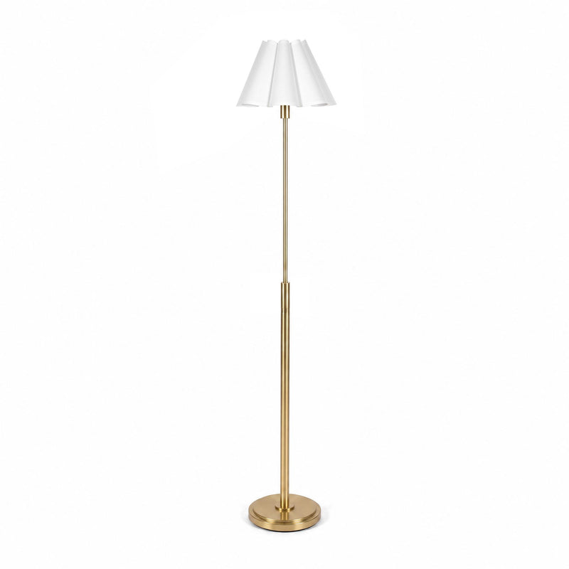 Polly Stem Floor Lamp - Natural Brass & Linen Scalloped Shade