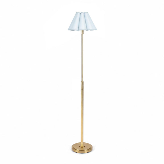 Polly Stem Floor Lamp - Natural Brass & Mist Blue Scalloped Shade