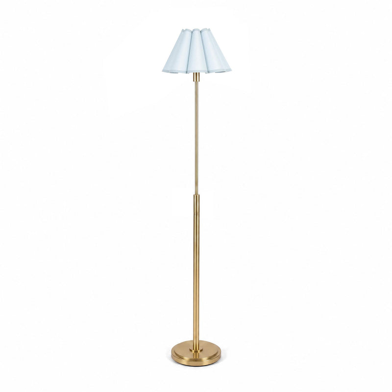 Polly Stem Floor Lamp - Natural Brass & Mist Blue Scalloped Shade