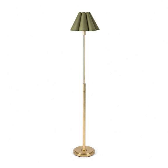Polly Stem Floor Lamp - Natural Brass & Green Scalloped Shade