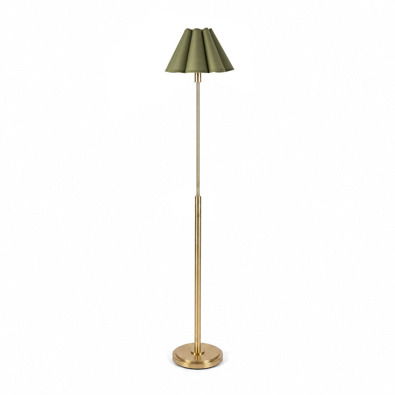 Polly Stem Floor Lamp - Natural Brass & Green Scalloped Shade