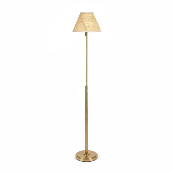 Polly Stem Floor Lamp - Natural Brass & Rattan Shade