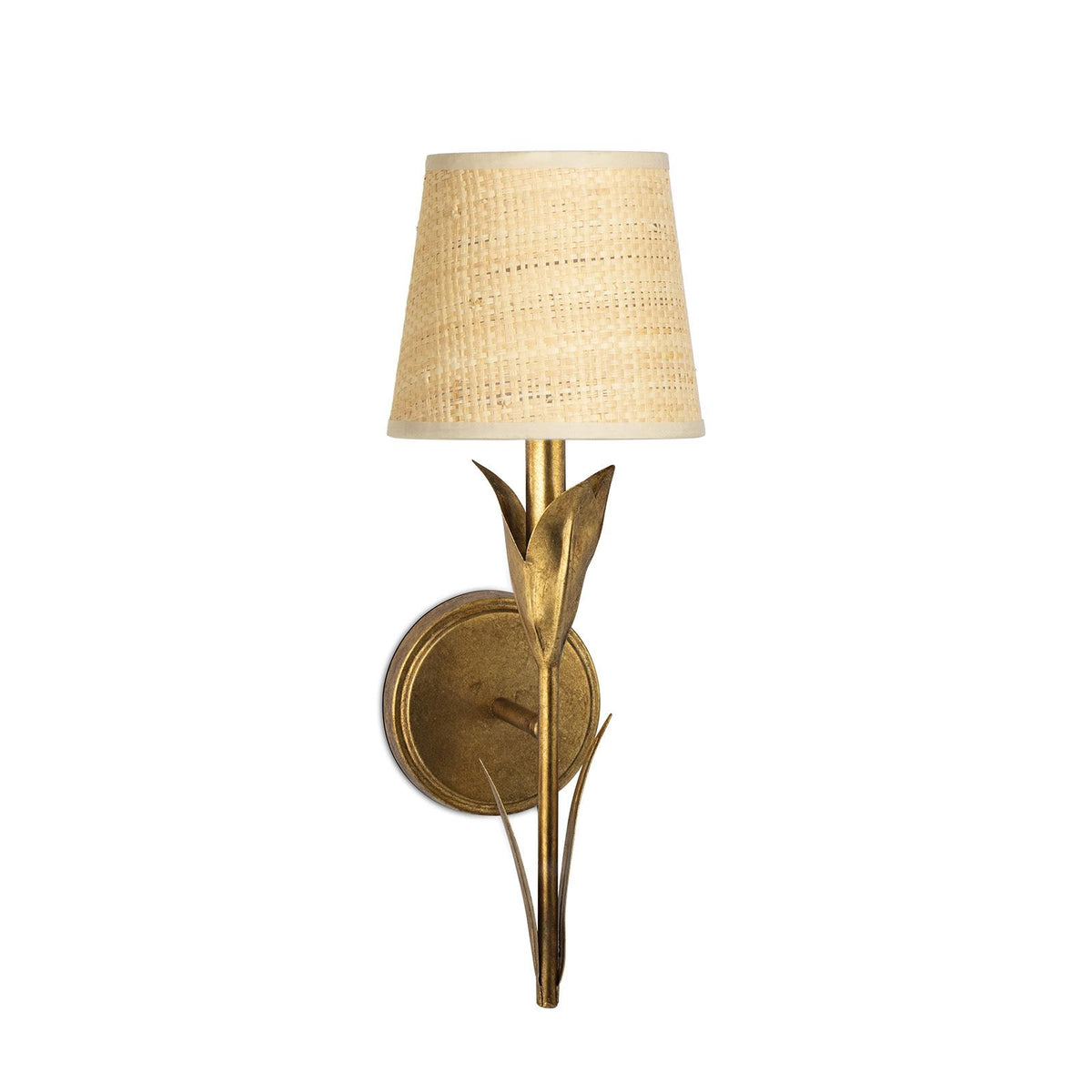 River Reed Sconce Single - Antique Gold Leaf & Rattan Shade