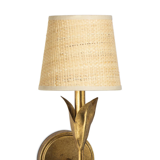 River Reed Sconce Single - Antique Gold Leaf & Rattan Shade