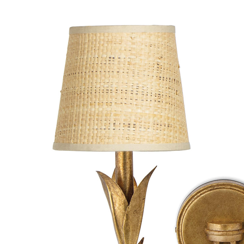 River Reed Sconce Double - Antique Gold Leaf & Rattan Shade