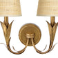 River Reed Sconce Double - Antique Gold Leaf & Rattan Shade
