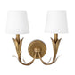 River Reed Sconce Double - Antique Gold Leaf & Natural Linen Shade