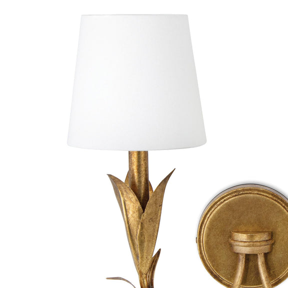River Reed Sconce Double - Antique Gold Leaf & Natural Linen Shade