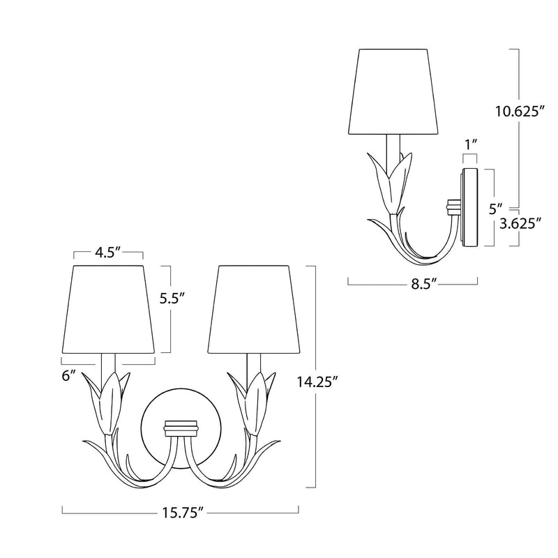 River Reed Sconce Double - Antique Gold Leaf & Natural Linen Shade