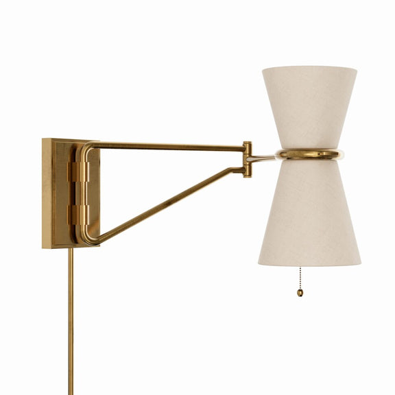 Gable Swing Arm Sconce - Antique Natural Brass & Oyster Shade