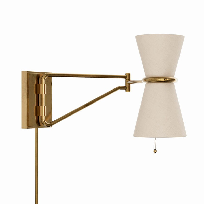 Gable Swing Arm Sconce - Antique Natural Brass & Oyster Shade
