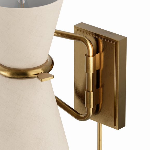 Gable Swing Arm Sconce - Antique Natural Brass & Oyster Shade