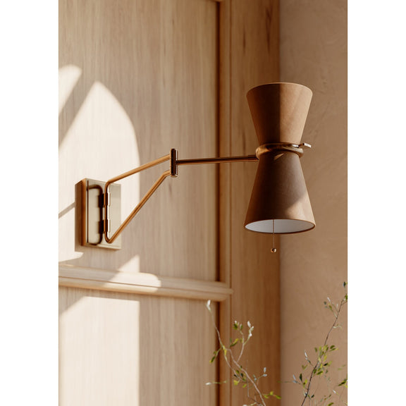 Gable Swing Arm Sconce - Antique Natural Brass & Russet Shade