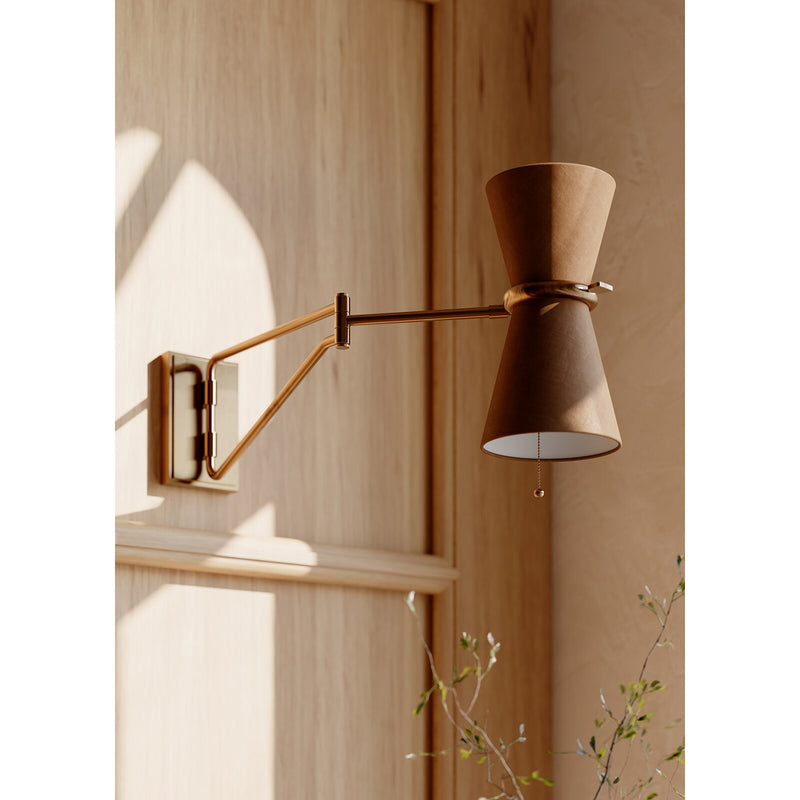 Gable Swing Arm Sconce - Antique Natural Brass & Russet Shade