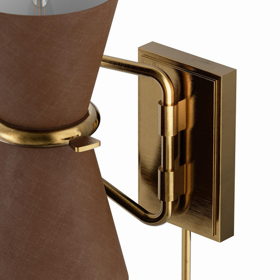 Gable Swing Arm Sconce - Antique Natural Brass & Russet Shade