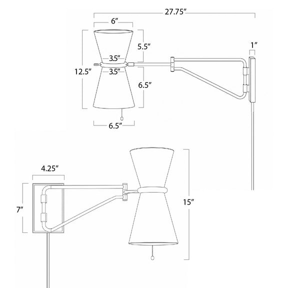 Gable Swing Arm Sconce - Antique Natural Brass & Russet Shade