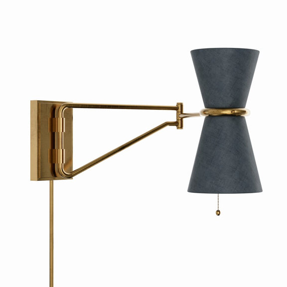 Gable Swing Arm Sconce - Antique Natural Brass & Storm Blue Shade