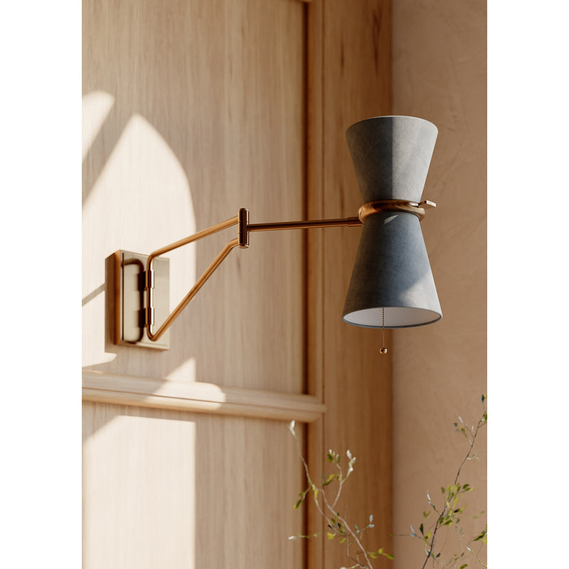 Gable Swing Arm Sconce - Antique Natural Brass & Storm Blue Shade