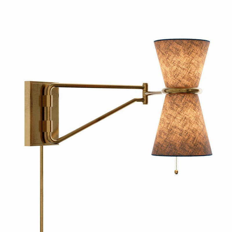 Gable Swing Arm Sconce - Antique Natural Brass & Storm Blue Shade