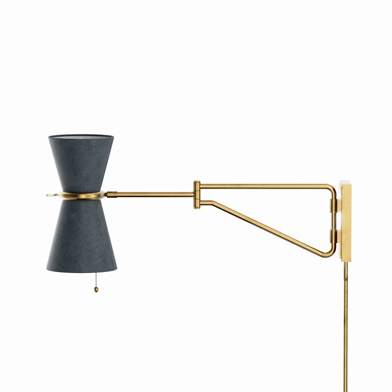 Gable Swing Arm Sconce - Antique Natural Brass & Storm Blue Shade