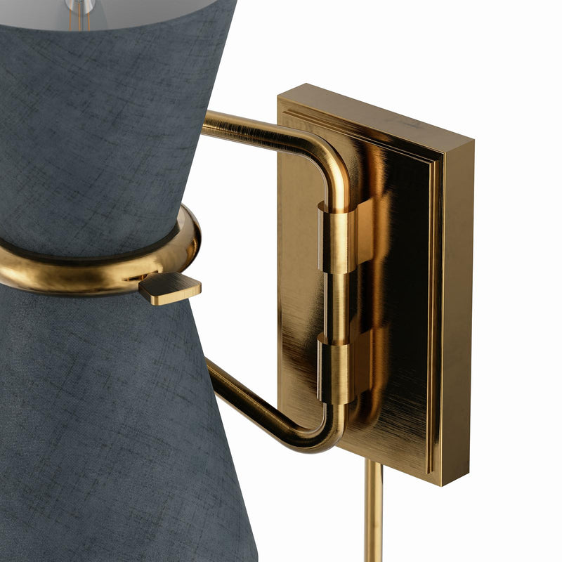 Gable Swing Arm Sconce - Antique Natural Brass & Storm Blue Shade