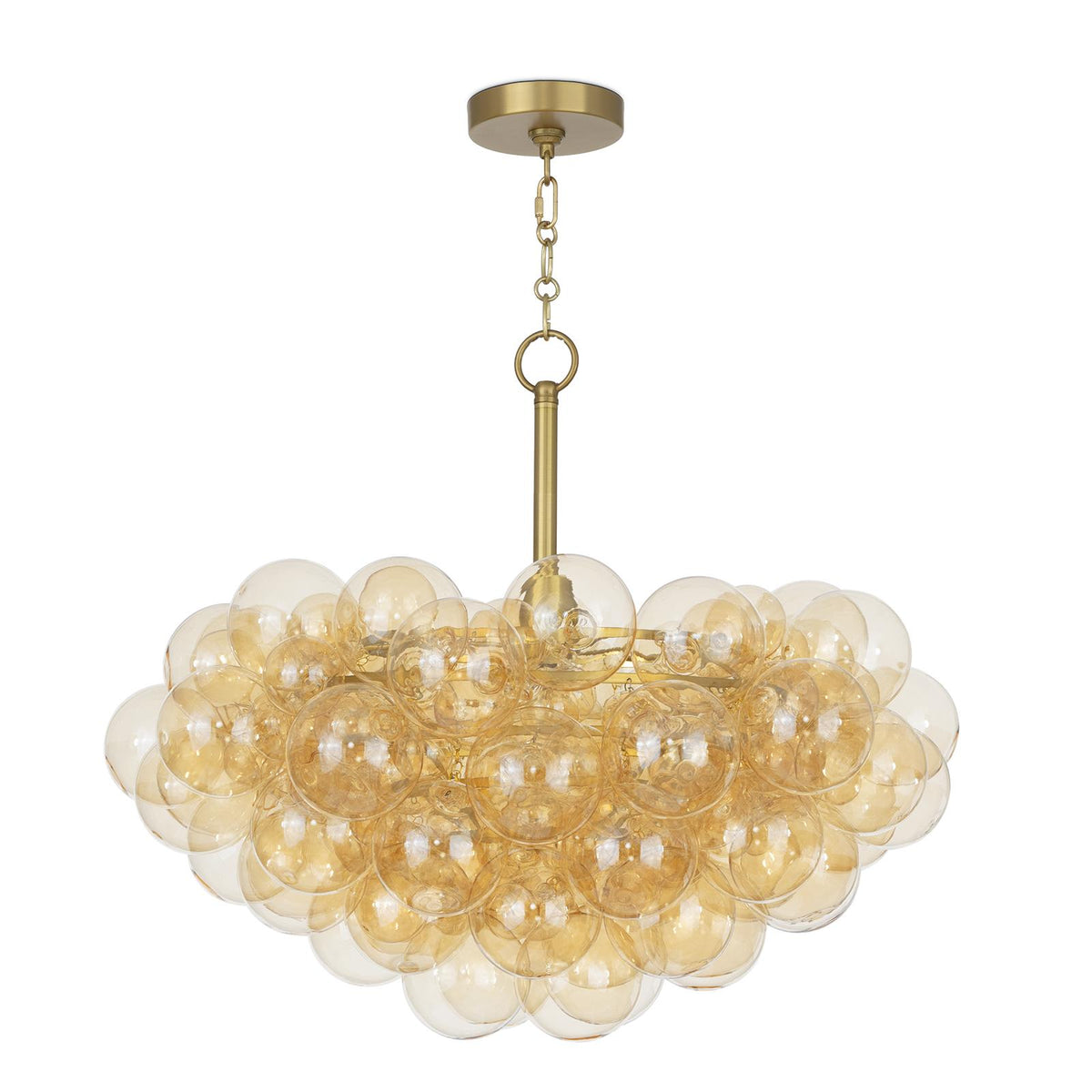 Bubbles Chandelier Amber - Natural Brass & Amber Glass