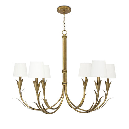 River Reed Chandelier Small - Antique Gold Leaf & Natural Linen Shade