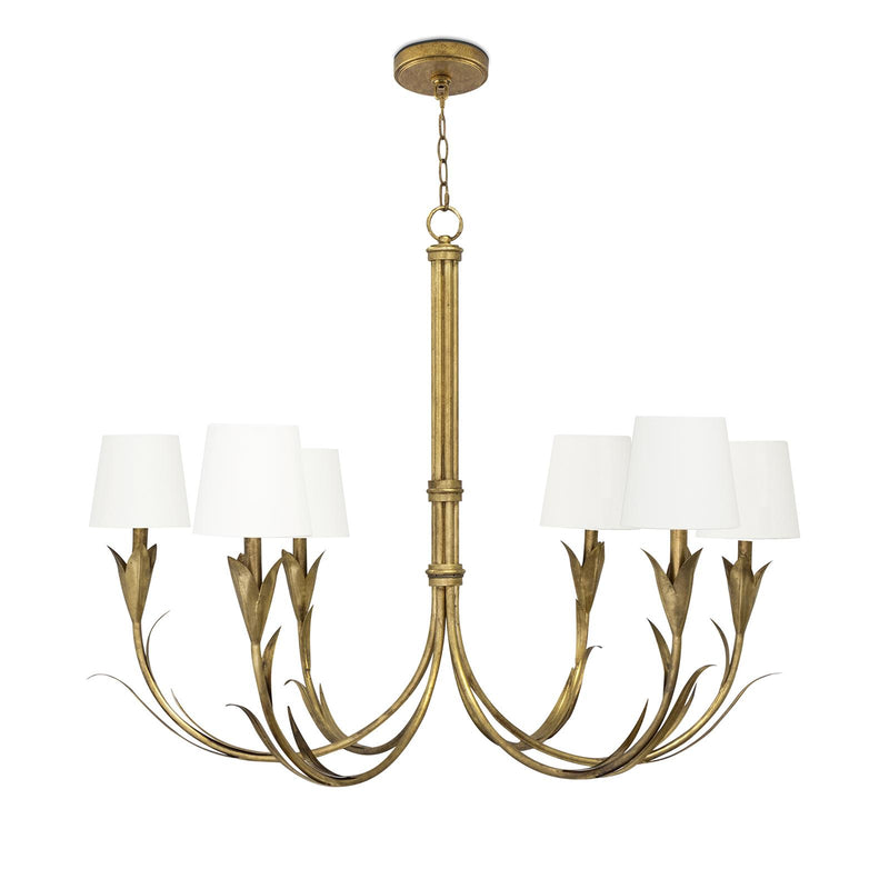River Reed Chandelier Small - Antique Gold Leaf & Natural Linen Shade
